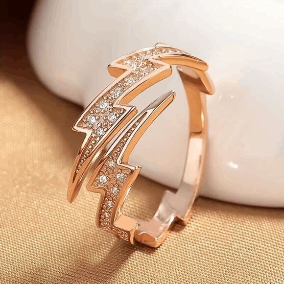 Brand New Rose Gold Plated Adjustable CZ Lightning Ring - OS - Picture 3 of 4